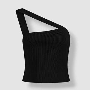 Gauge81 Black Asymmetric Women Top SELASA Diagonal Strap Top Black Stretch Small